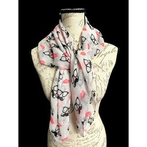 Vintage Silk Scarf Retro Design Lipstick & Mustaches Circa 1960s Unique 36x27"